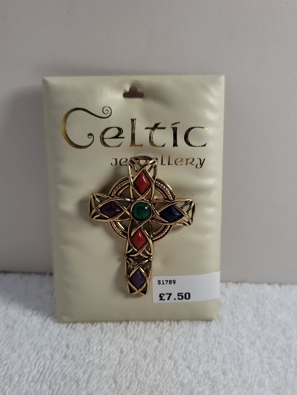 Gold-Tone Multicolor Celtic Cross Brooch - NWT